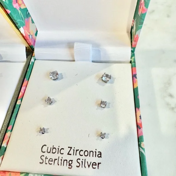 2 Box Sets of Stud Silver Cubic Zirconia Earrings (6 in total) - Picture 3 of 3